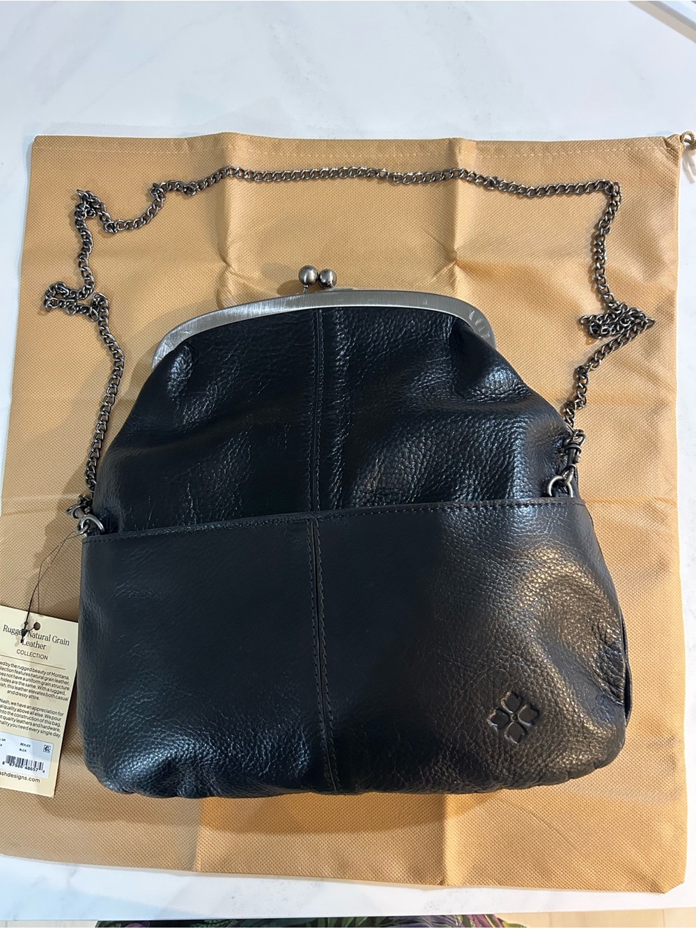 Patricia Nash Black Leather Frame-Top Crossbody Bag